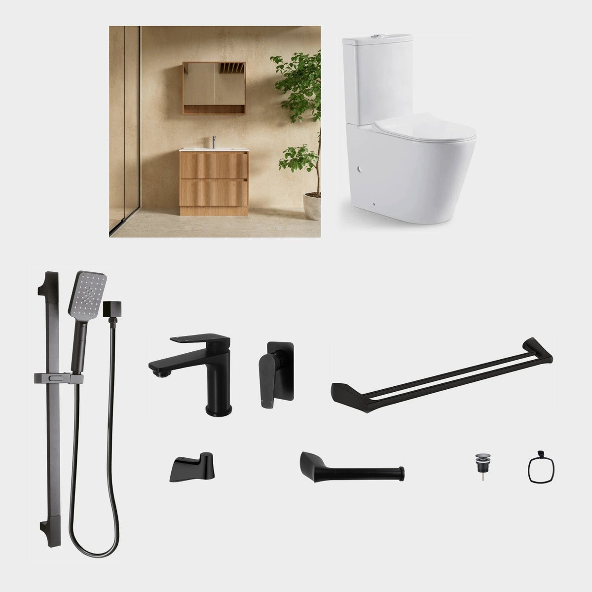 Zenmo EXON 11-Piece Complete Bathroom Package with Vanity - Matte Black: every piece in the package