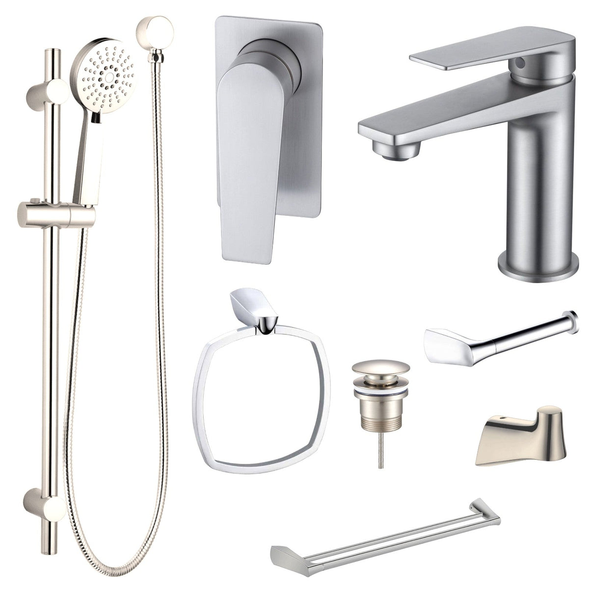 Zenmo EXON 8-Piece Bathroom Package - Brushed Nickel: every piece in the package