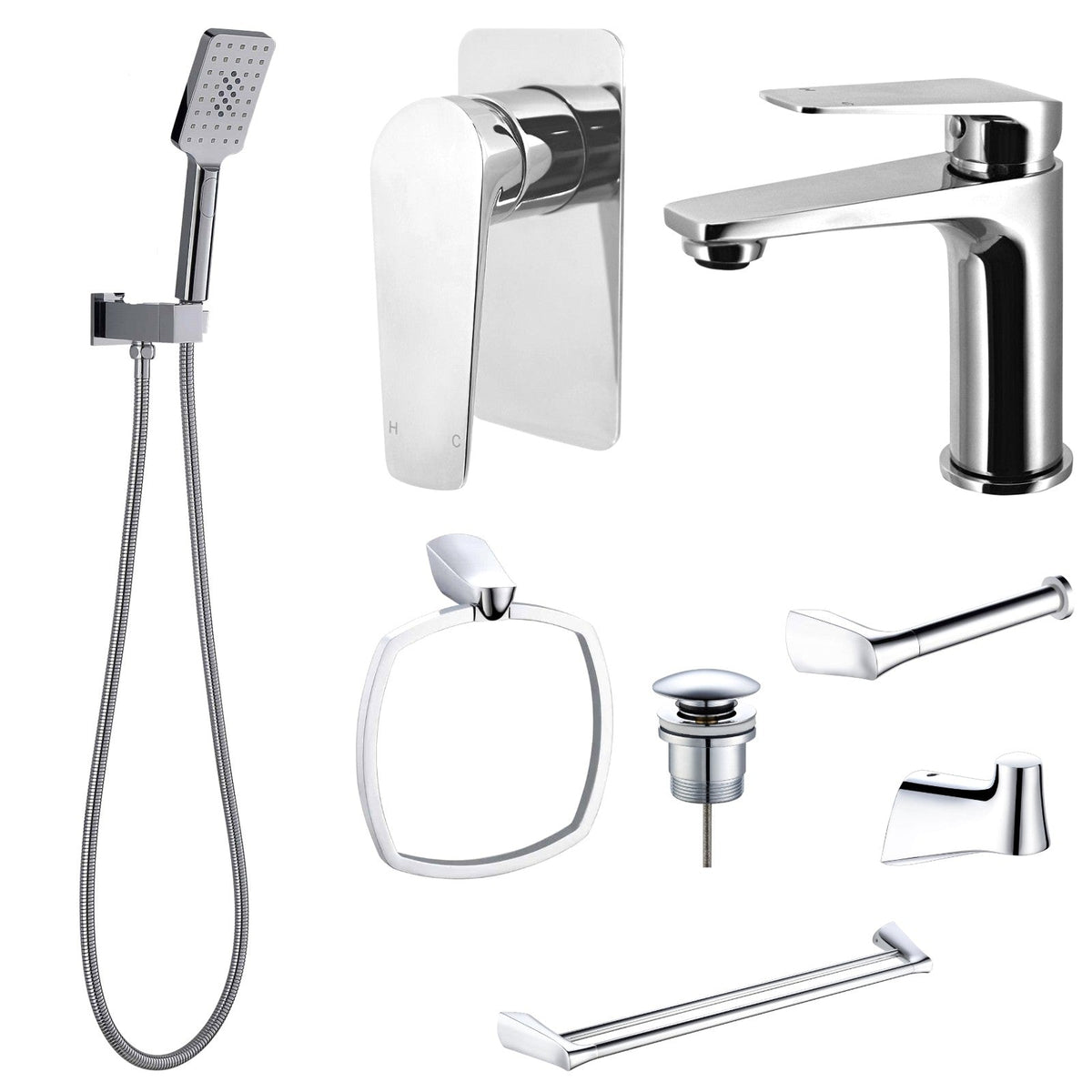Zenmo EXON 8-Piece Bathroom Package - Chrome: every piece in the package