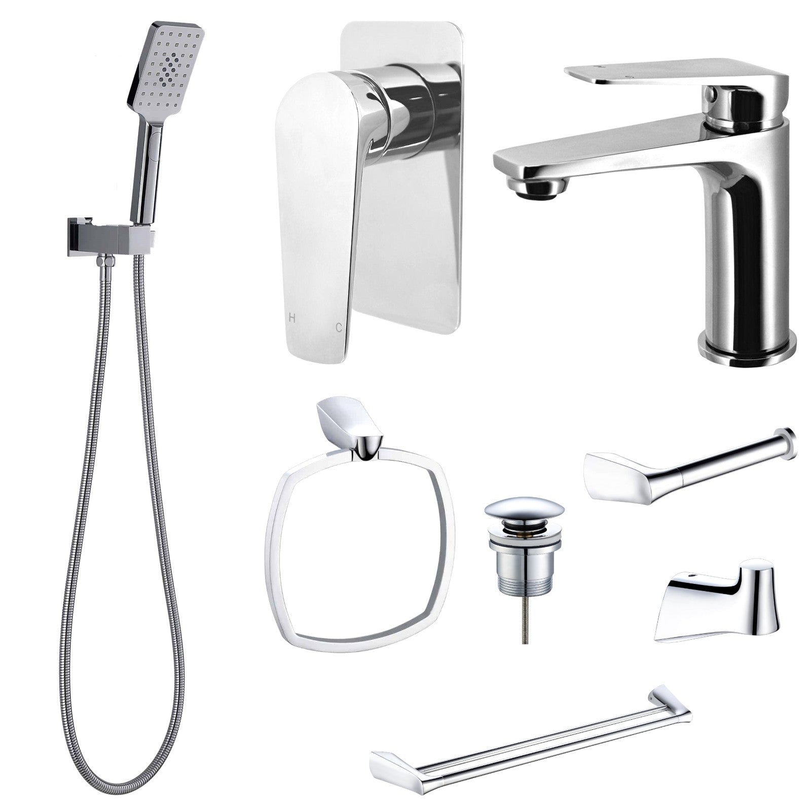 Zenmo EXON 8-Piece Bathroom Package - Chrome: every piece in the package