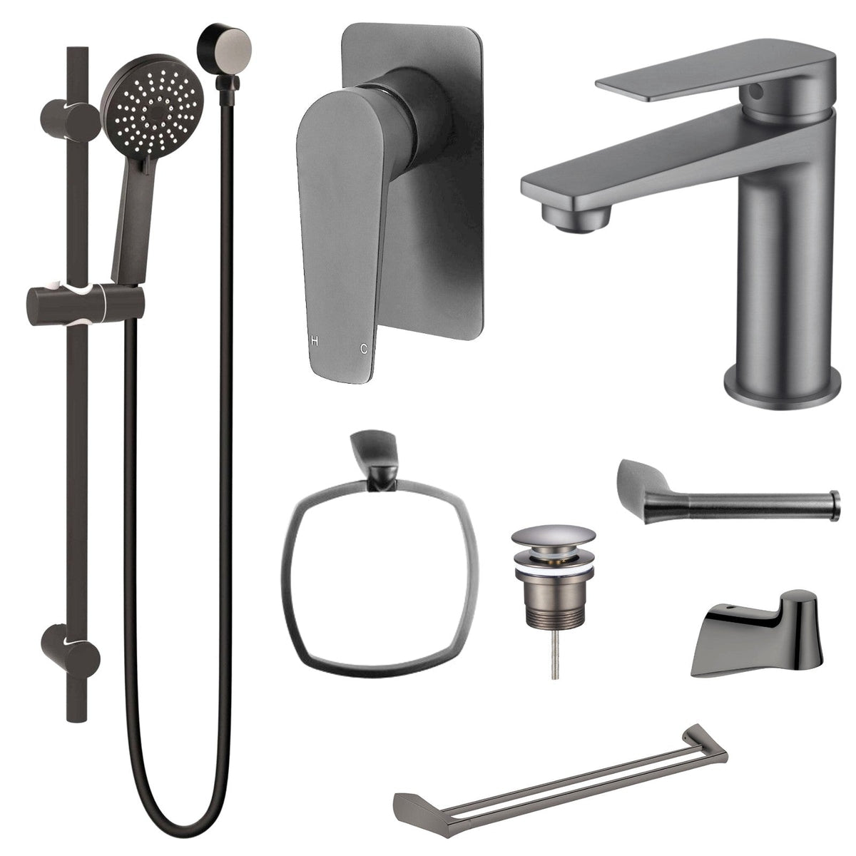 Zenmo EXON 8-Piece Bathroom Package - Gun Metal: every piece in the package