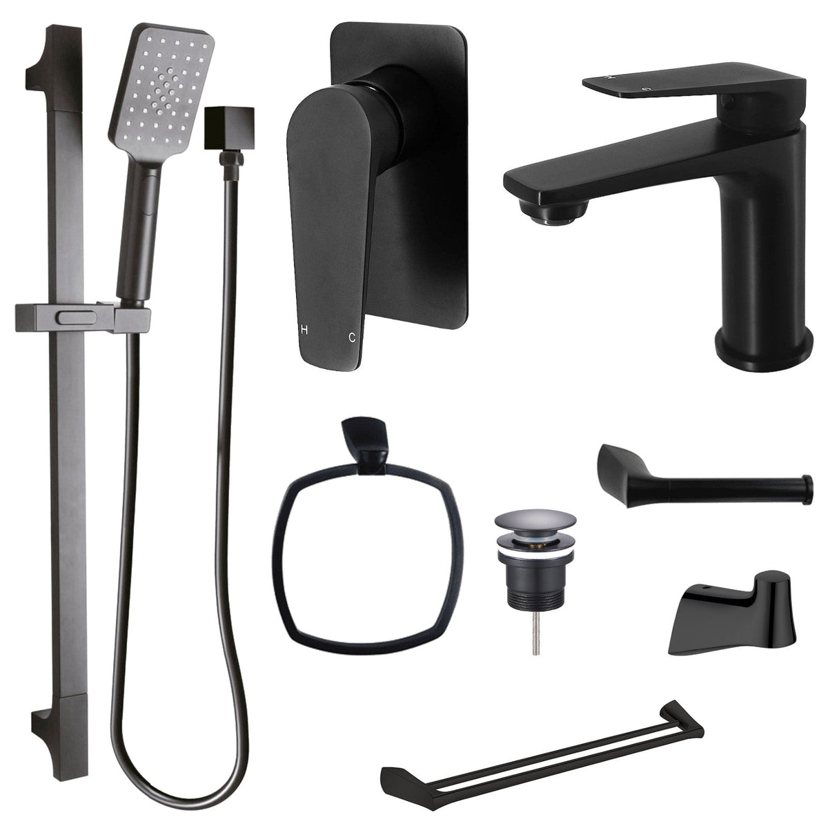 Zenmo EXON 8-Piece Bathroom Package - Matte Black: every piece in the package