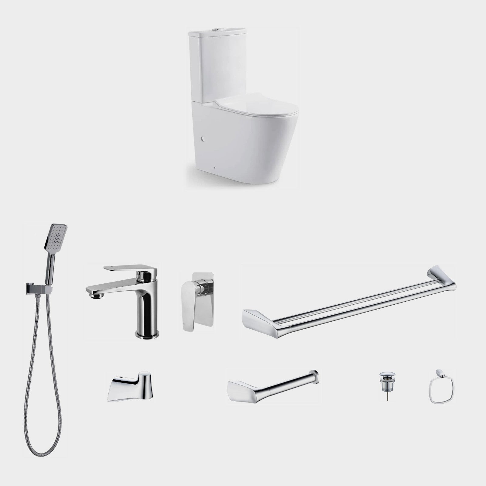 Zenmo EXON 9-Piece Bathroom Package with Toilet - Chrome: every piece in the package