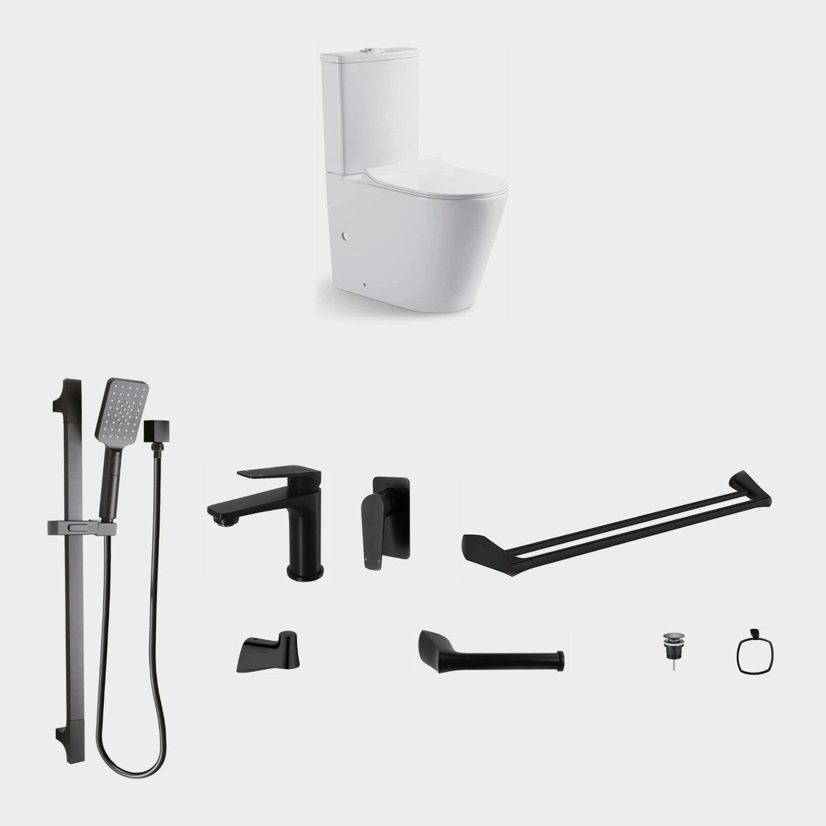 Zenmo EXON 9-Piece Bathroom Package with Toilet - Matte Black: every piece in the package