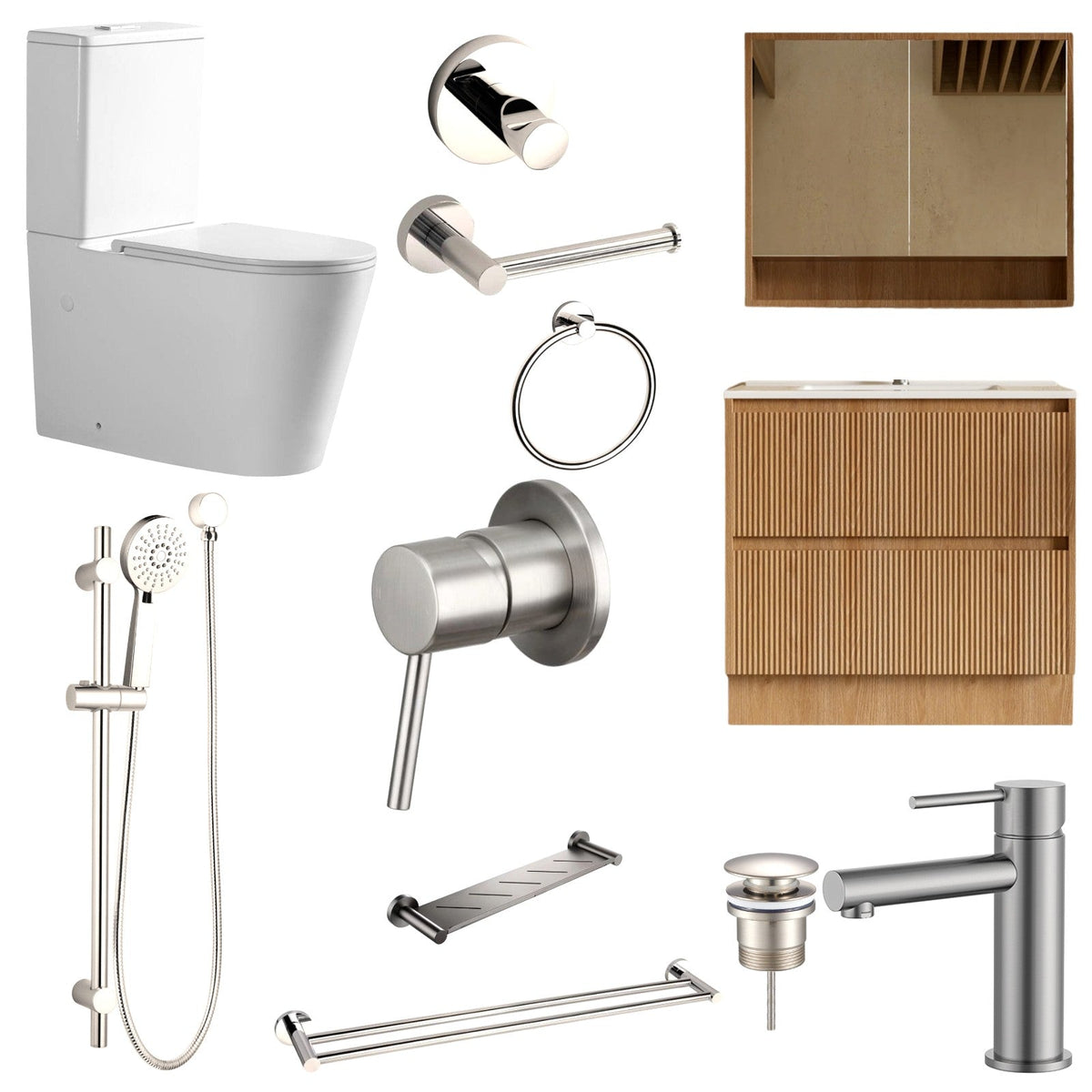 Zenmo JESS 12-Piece Complete Bathroom Package with Vanity - Brushed Nickel: every piece in the package