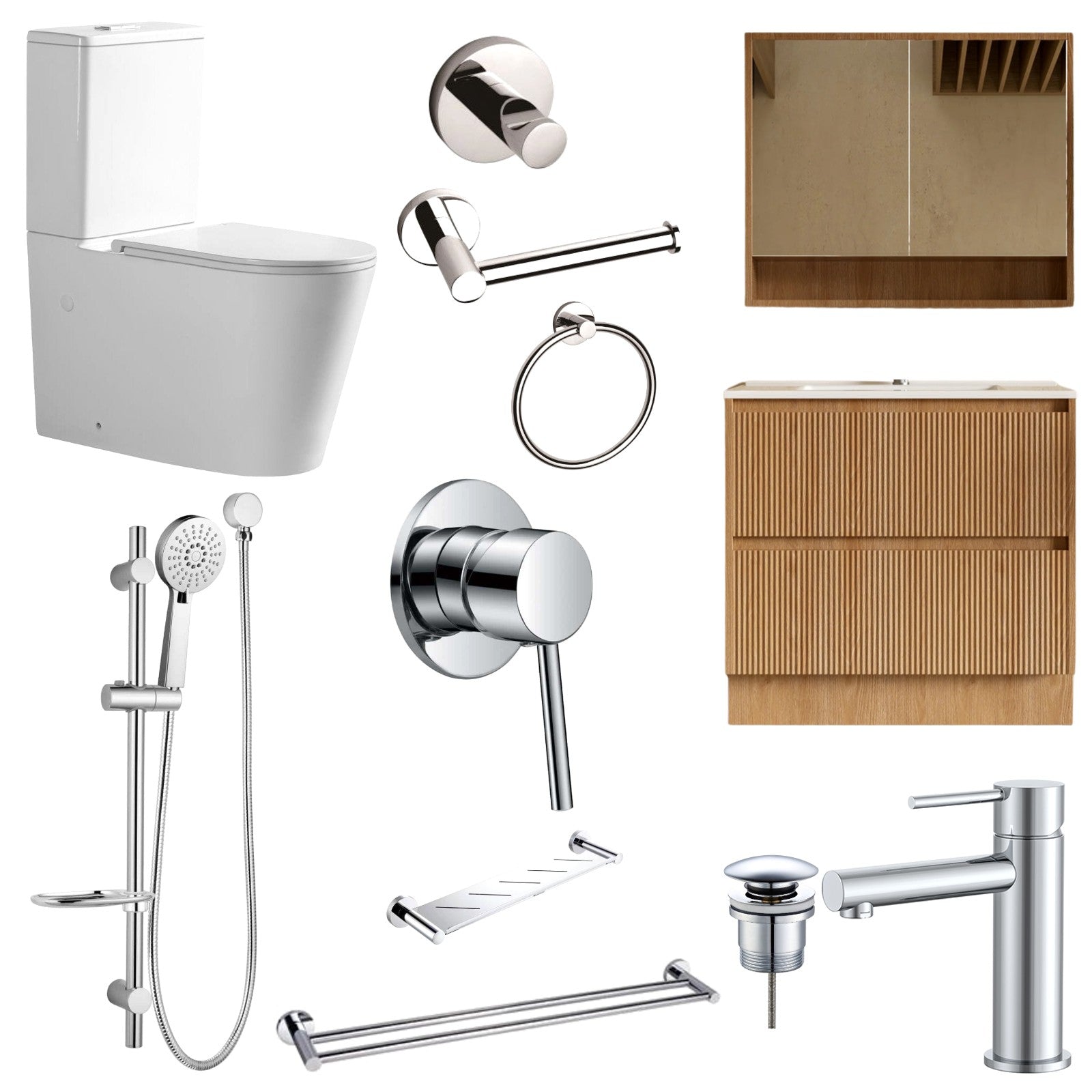 Zenmo JESS 12-Piece Complete Bathroom Package with Vanity - Chrome: every piece in the package