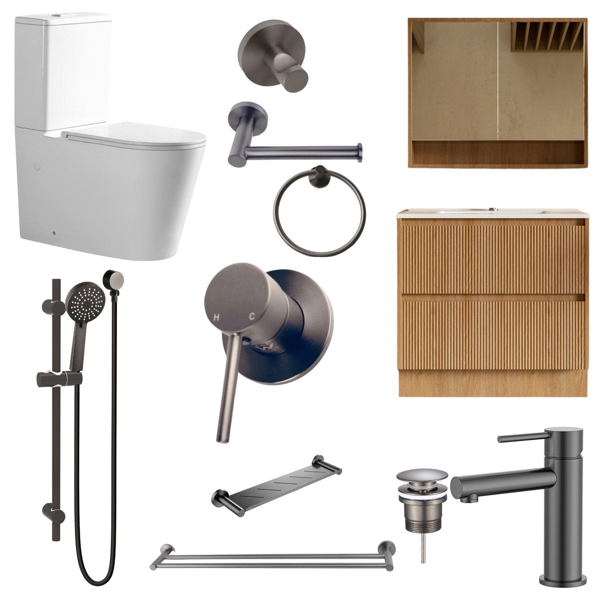 Zenmo JESS 12-Piece Complete Bathroom Package with Vanity - Gun Metal: every piece in the package