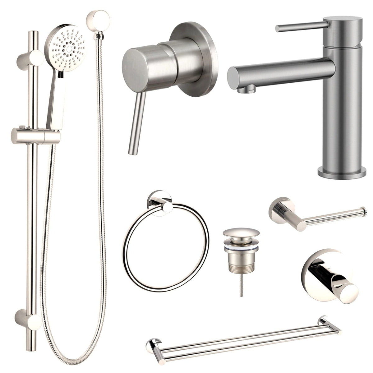 Zenmo JESS 8-Piece Bathroom Package - Brushed Nickel: every piece in the package