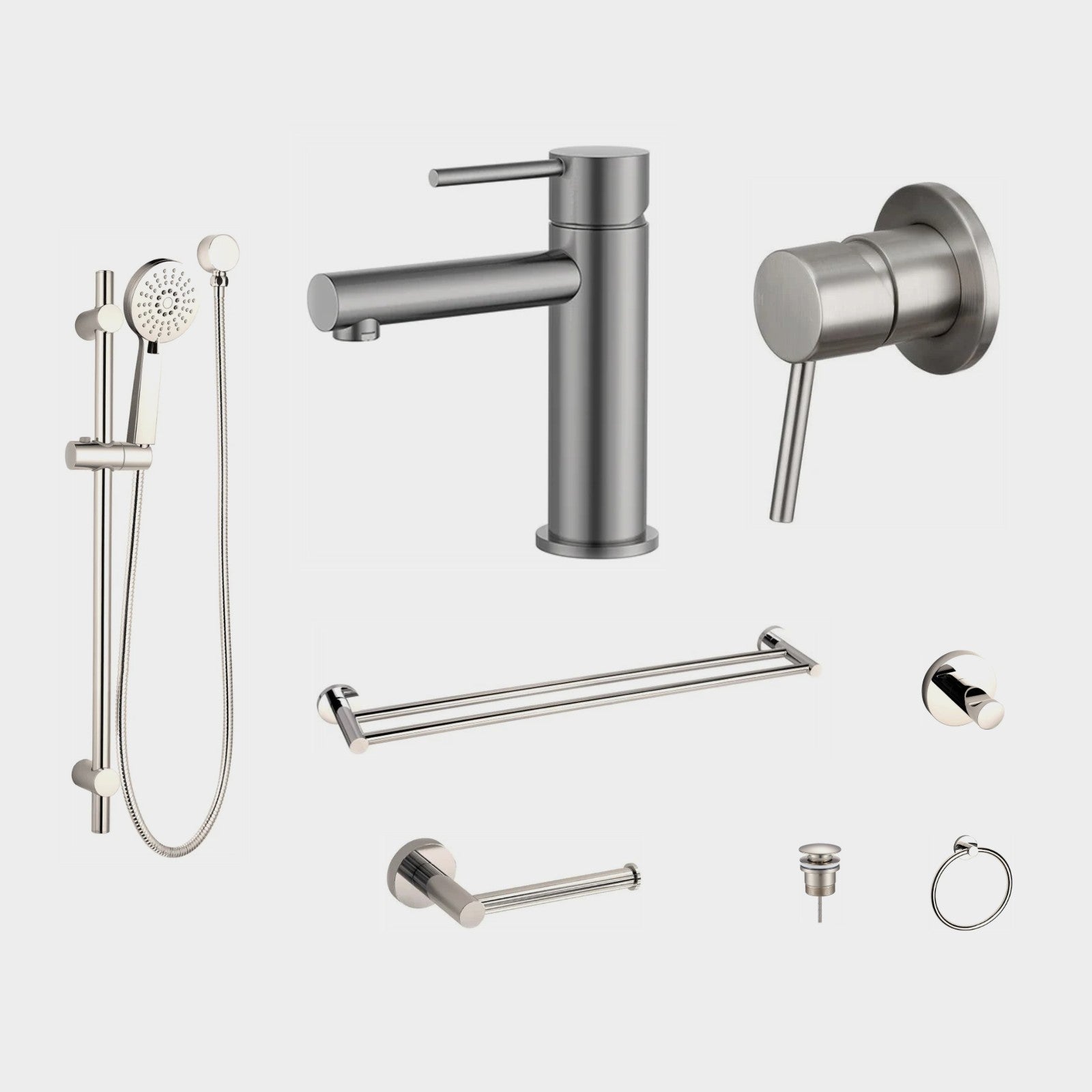 Zenmo JESS 8-Piece Bathroom Package - Brushed Nickel: every piece in the package