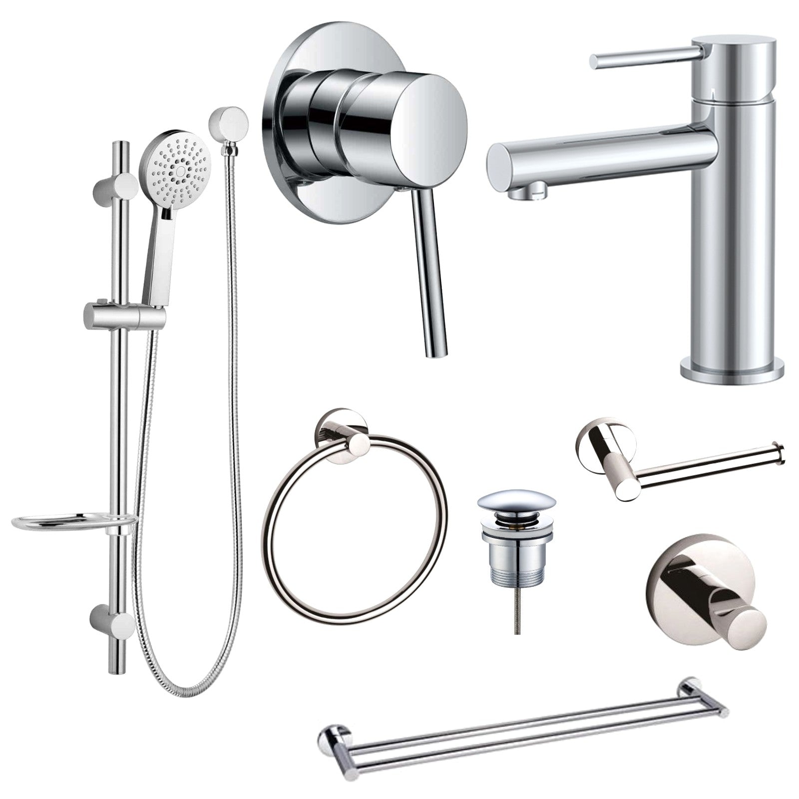 Zenmo JESS 8-Piece Bathroom Package - Chrome: every piece in the package