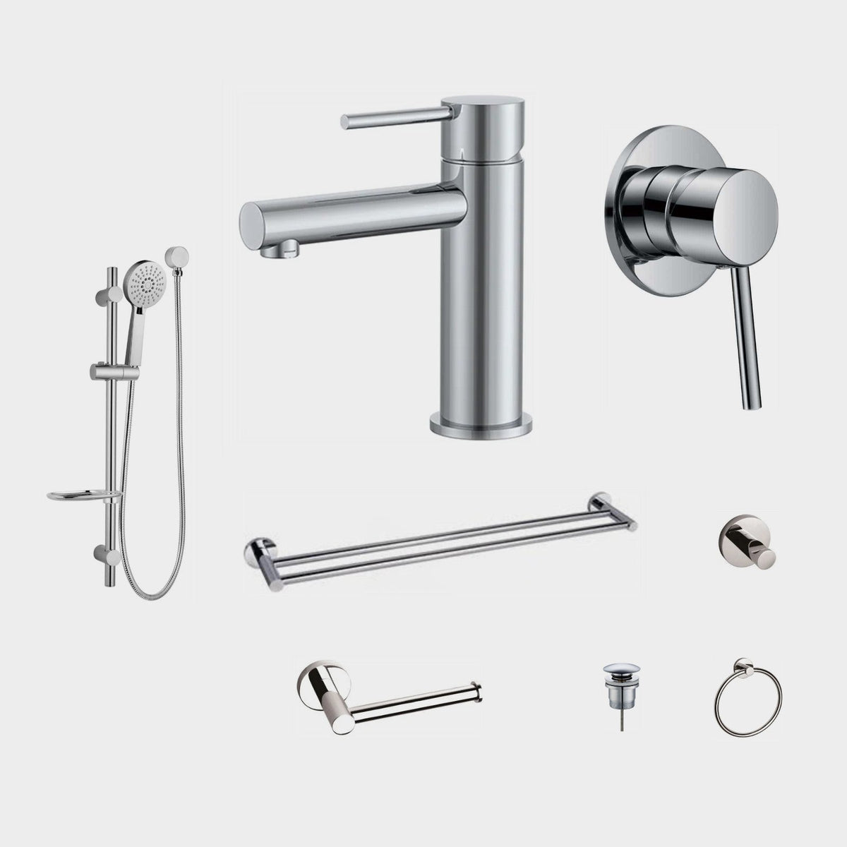 Zenmo JESS 8-Piece Bathroom Package - Chrome: every piece in the package