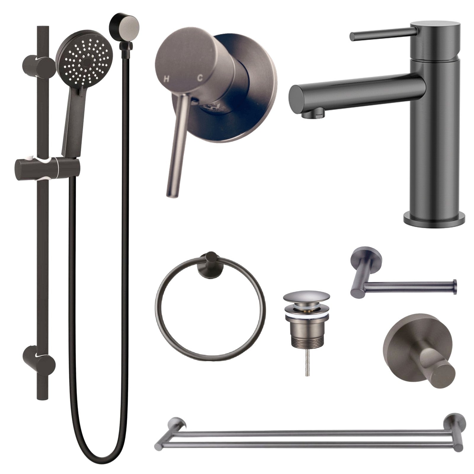 Zenmo JESS 8-Piece Bathroom Package - Gun Metal: every piece in the package