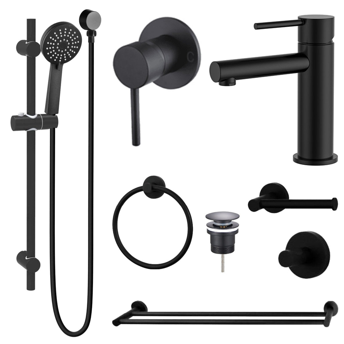 Zenmo JESS 8-Piece Bathroom Package - Matte Black: every piece in the package