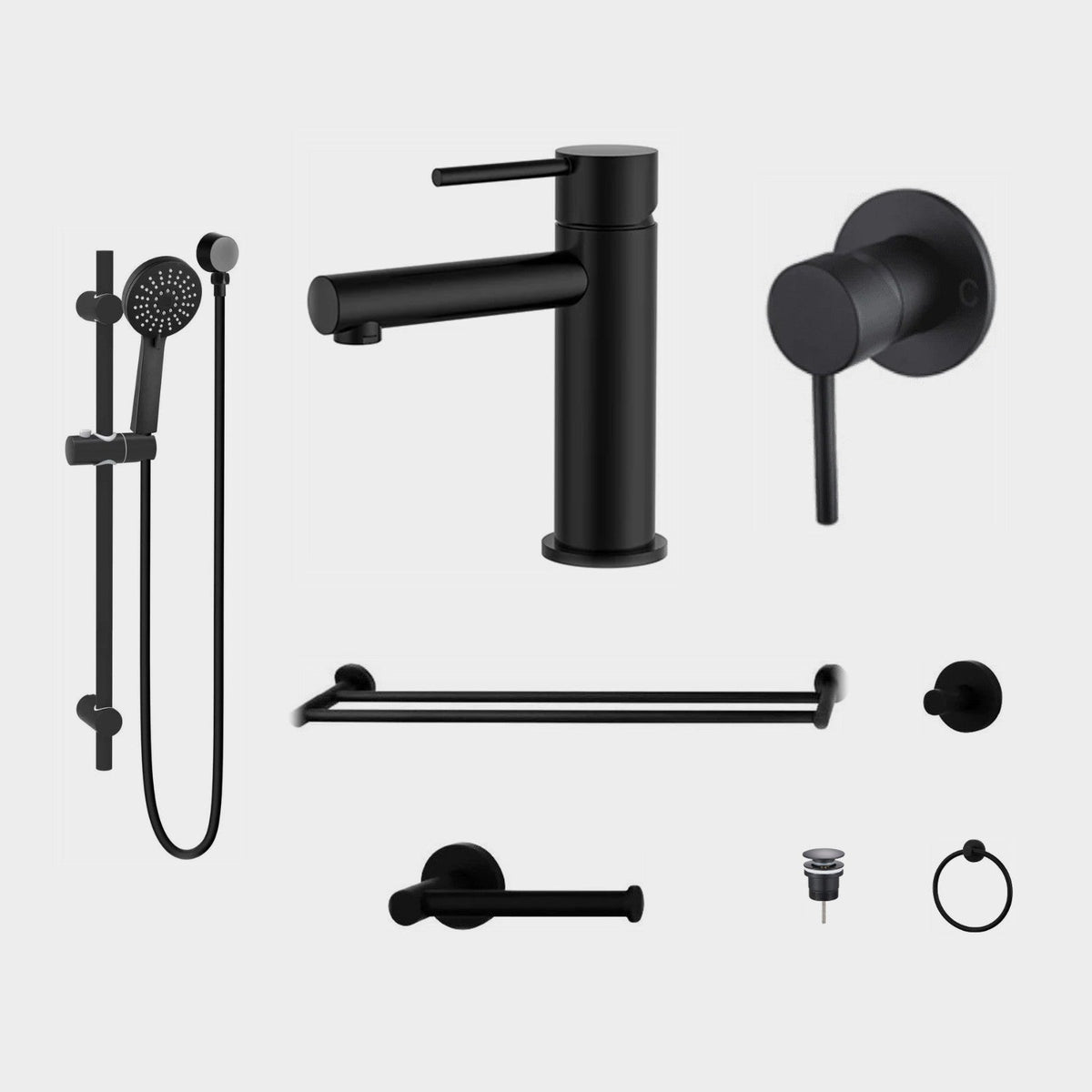 Zenmo JESS 8-Piece Bathroom Package - Matte Black: every piece in the package