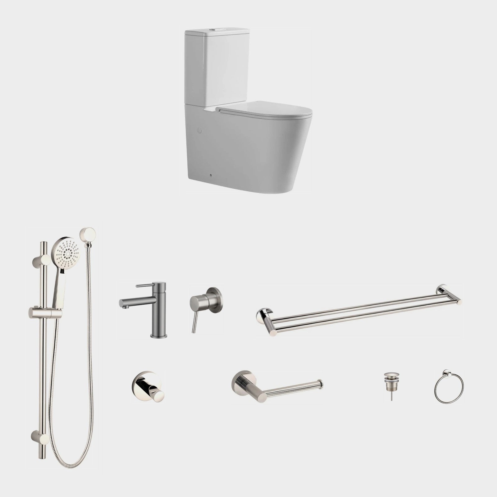 Zenmo JESS 9-Piece Bathroom Package with Toilet - Brushed Nickel: every piece in the package