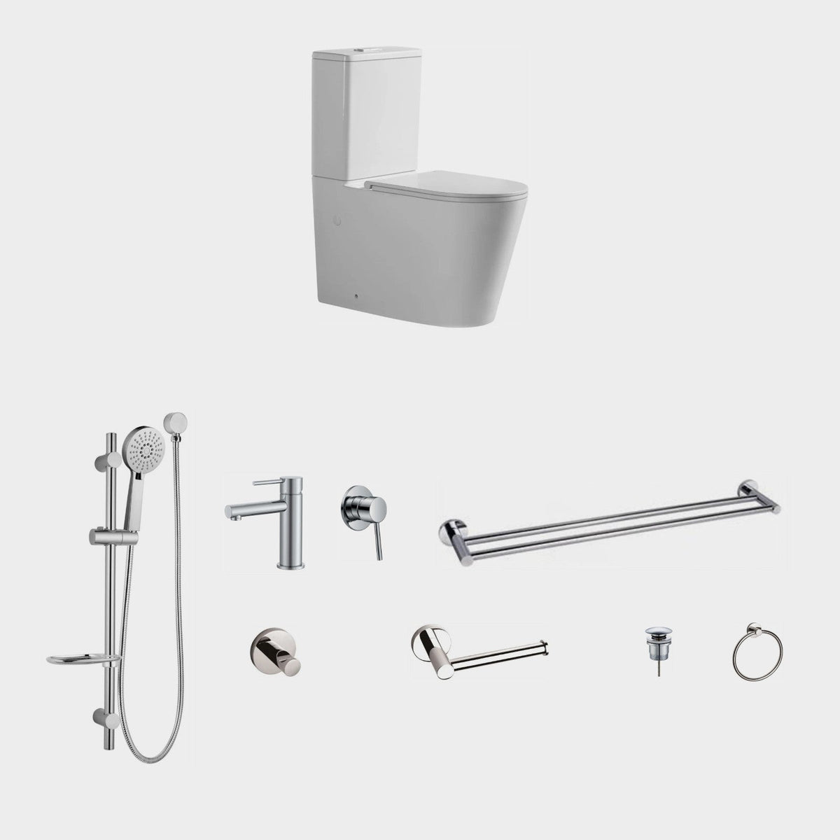 Zenmo JESS 9-Piece Bathroom Package with Toilet - Chrome: every piece in the package