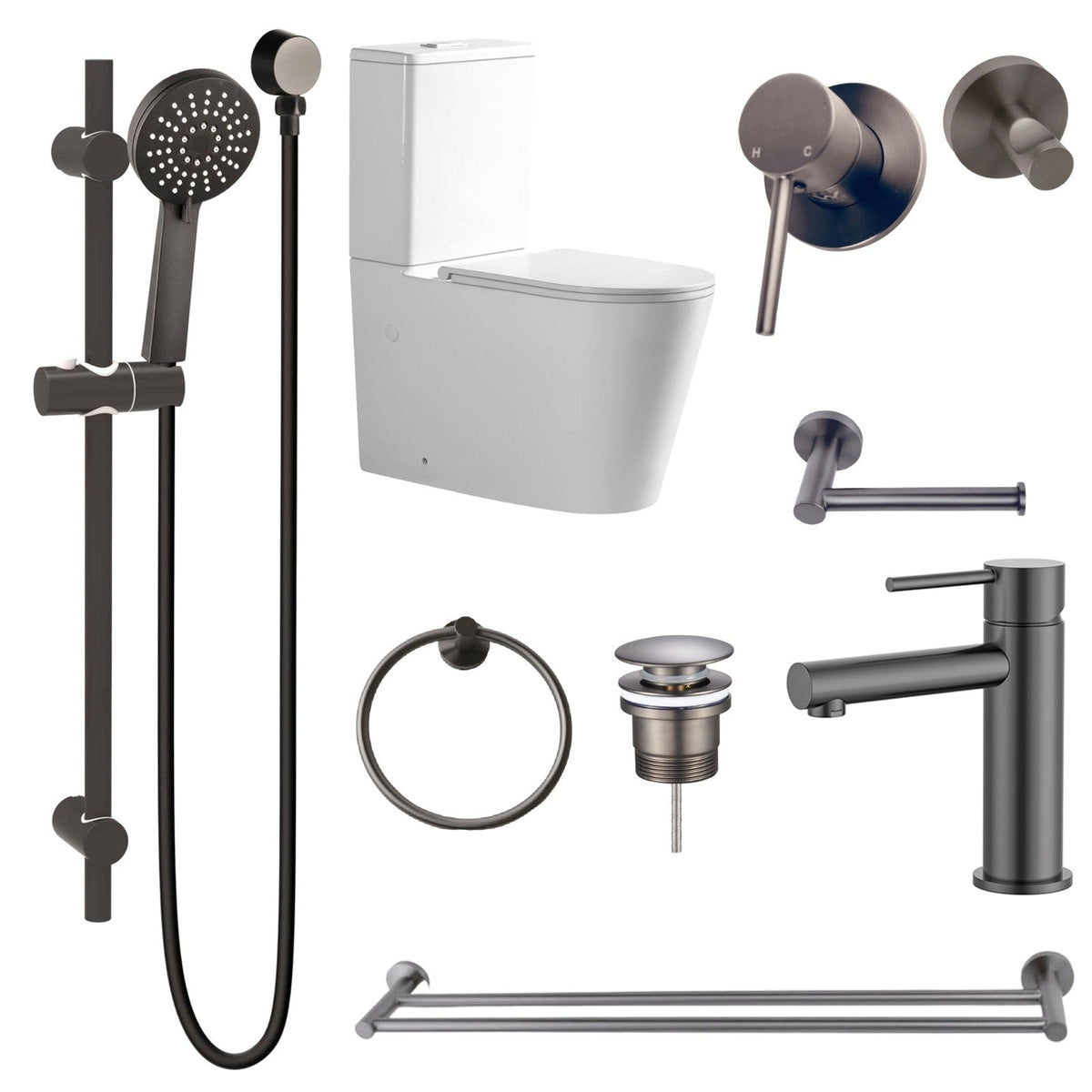 Zenmo JESS 9-Piece Bathroom Package with Toilet - Gun Metal: every piece in the package