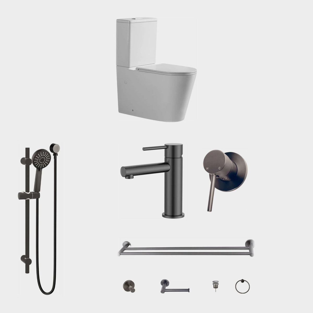 Zenmo JESS 9-Piece Bathroom Package with Toilet - Gun Metal: every piece in the package