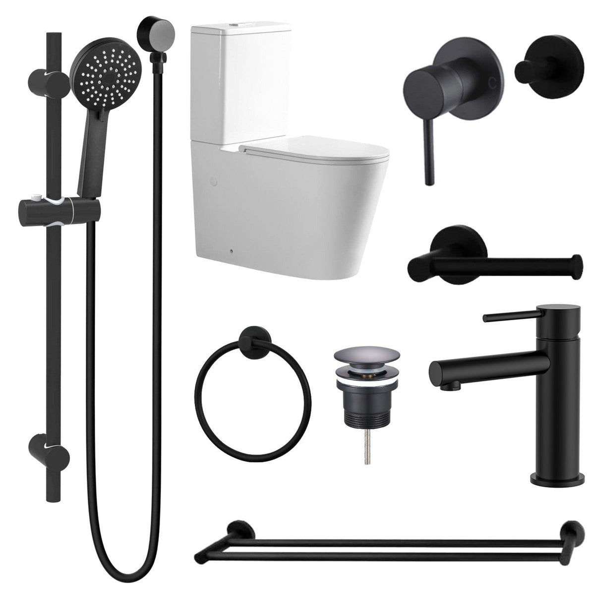 Zenmo JESS 9-Piece Bathroom Package with Toilet - Matte Black: every piece in the package
