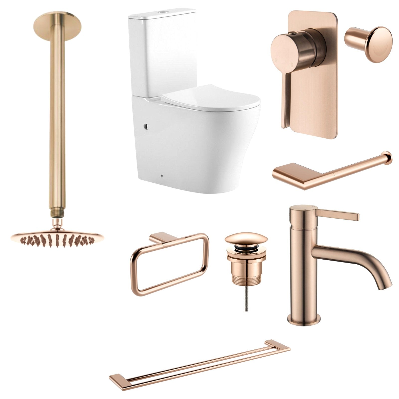 Zenmo KENZO 10-Piece Bathroom Package with Toilet - Champagne Copper: every piece in the package