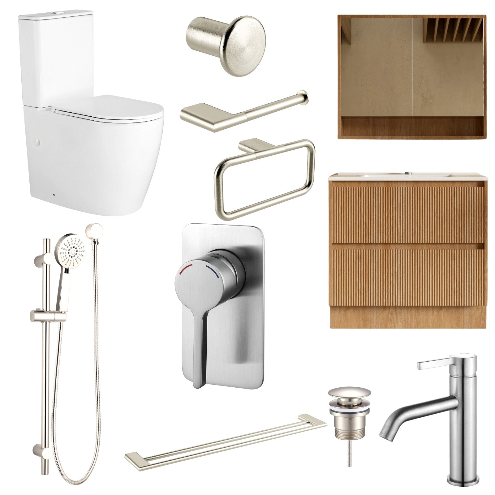 Zenmo KENZO 11-Piece Complete Bathroom Package with Vanity - Brushed Nickel: every piece in the package
