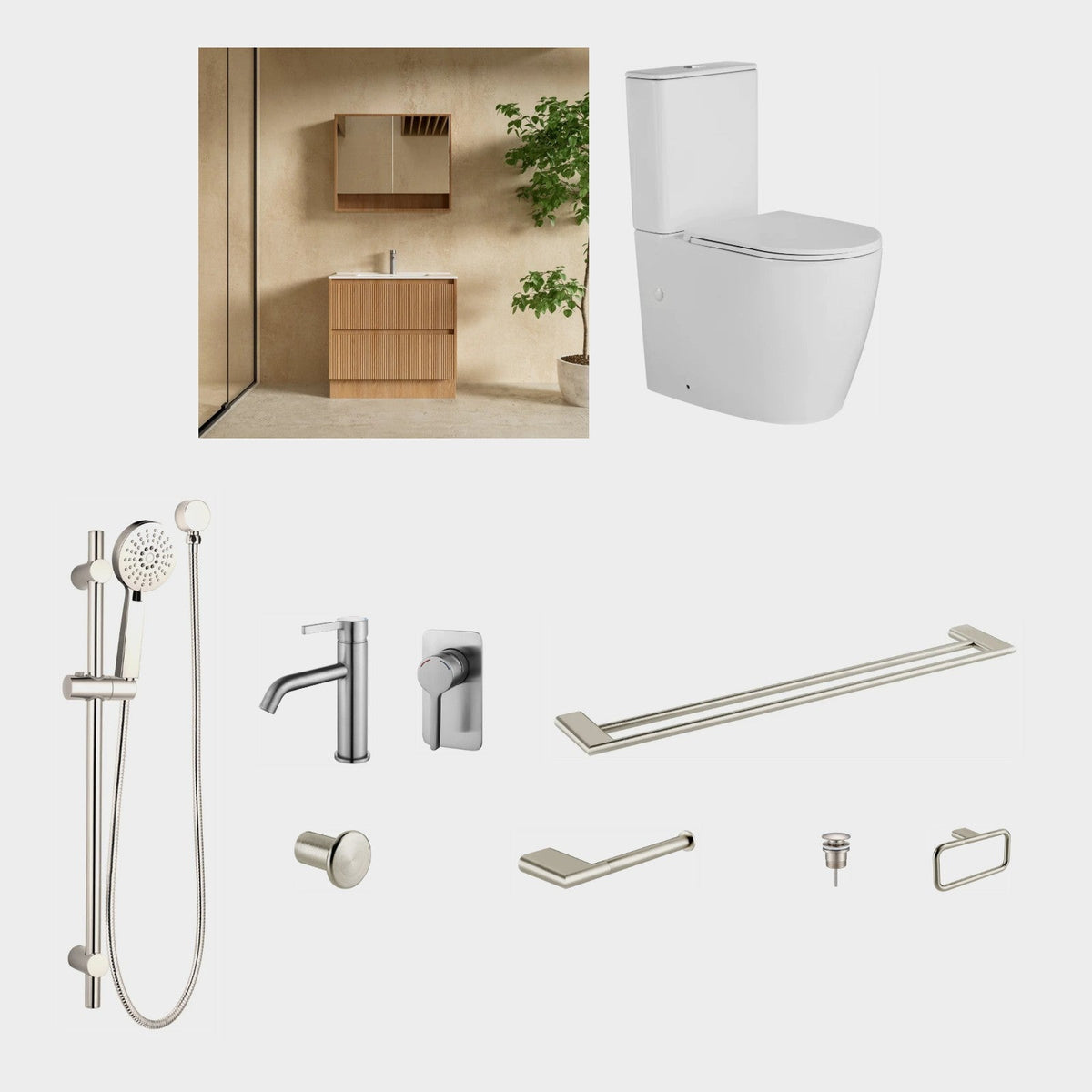 Zenmo KENZO 11-Piece Complete Bathroom Package with Vanity - Brushed Nickel: every piece in the package