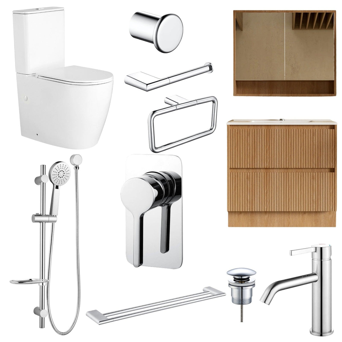Zenmo KENZO 11-Piece Complete Bathroom Package with Vanity - Chrome: every piece in the package
