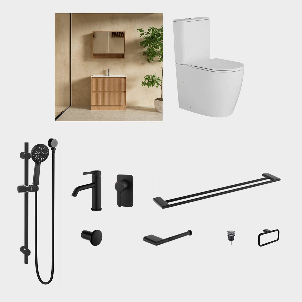 Zenmo KENZO 11-Piece Complete Bathroom Package with Vanity - Matte Black: every piece in the package