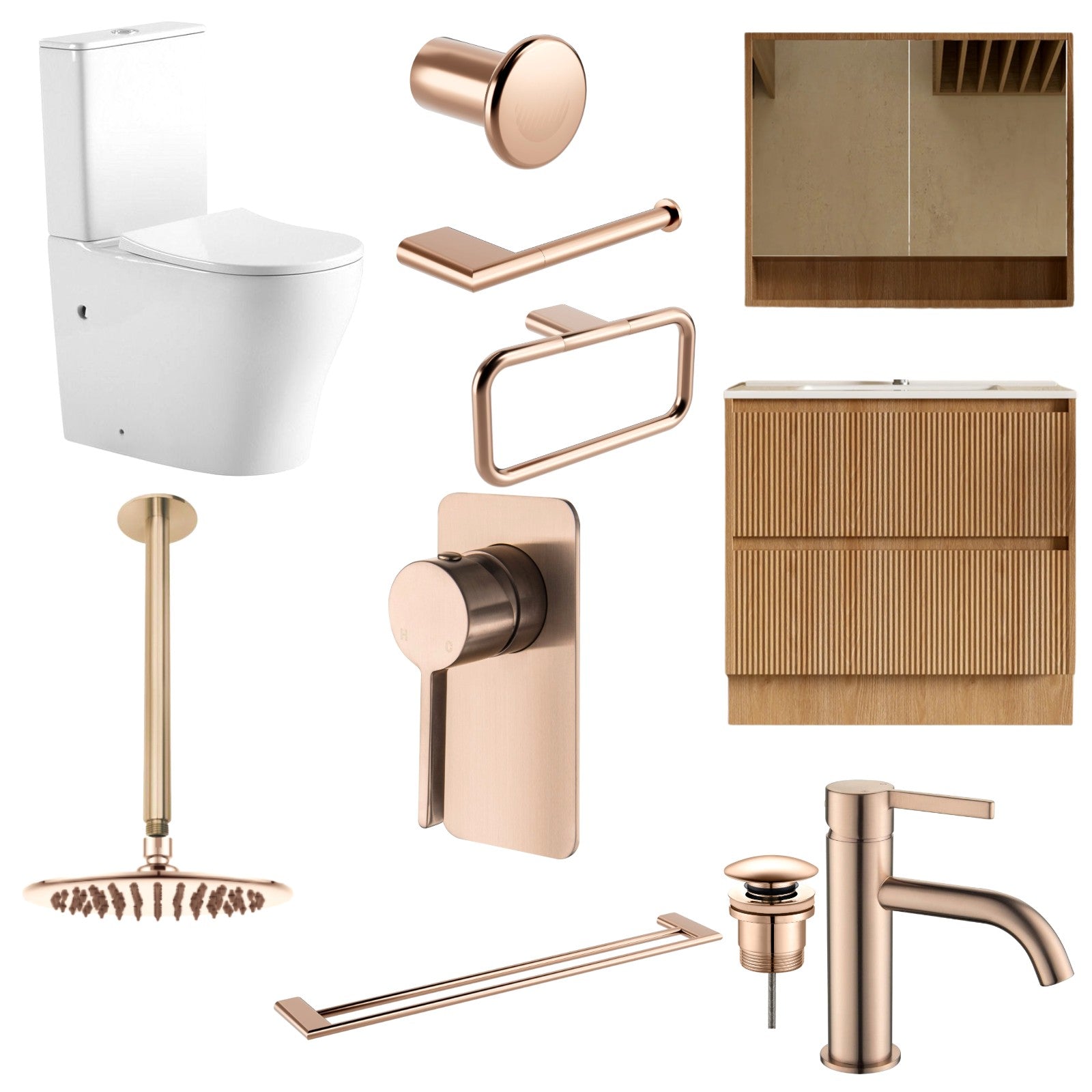 Zenmo KENZO 12-Piece Complete Bathroom Package with Vanity - Champagne Copper: every piece in the package