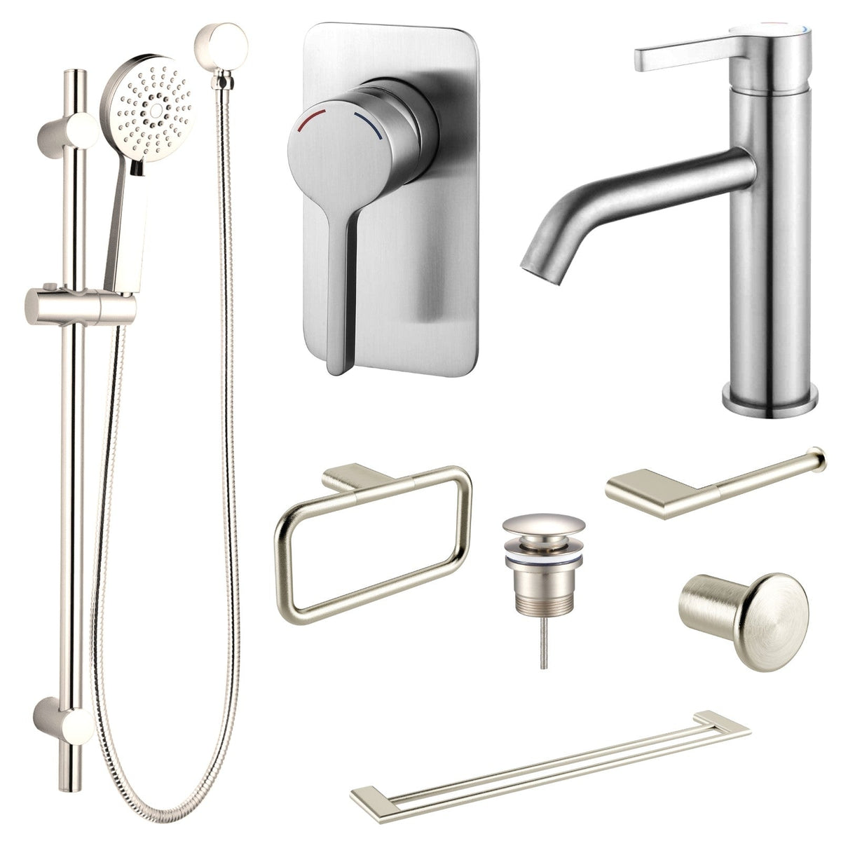 Zenmo KENZO 8-Piece Bathroom Package - Brushed Nickel: every piece in the package