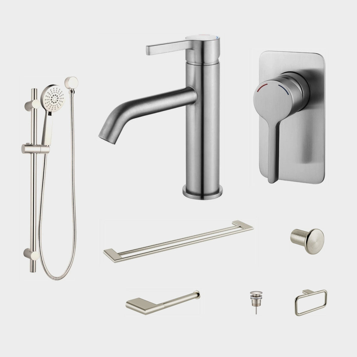 Zenmo KENZO 8-Piece Bathroom Package - Brushed Nickel: every piece in the package