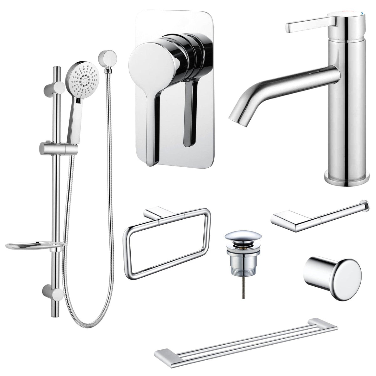Zenmo KENZO 8-Piece Bathroom Package - Chrome: every piece in the package