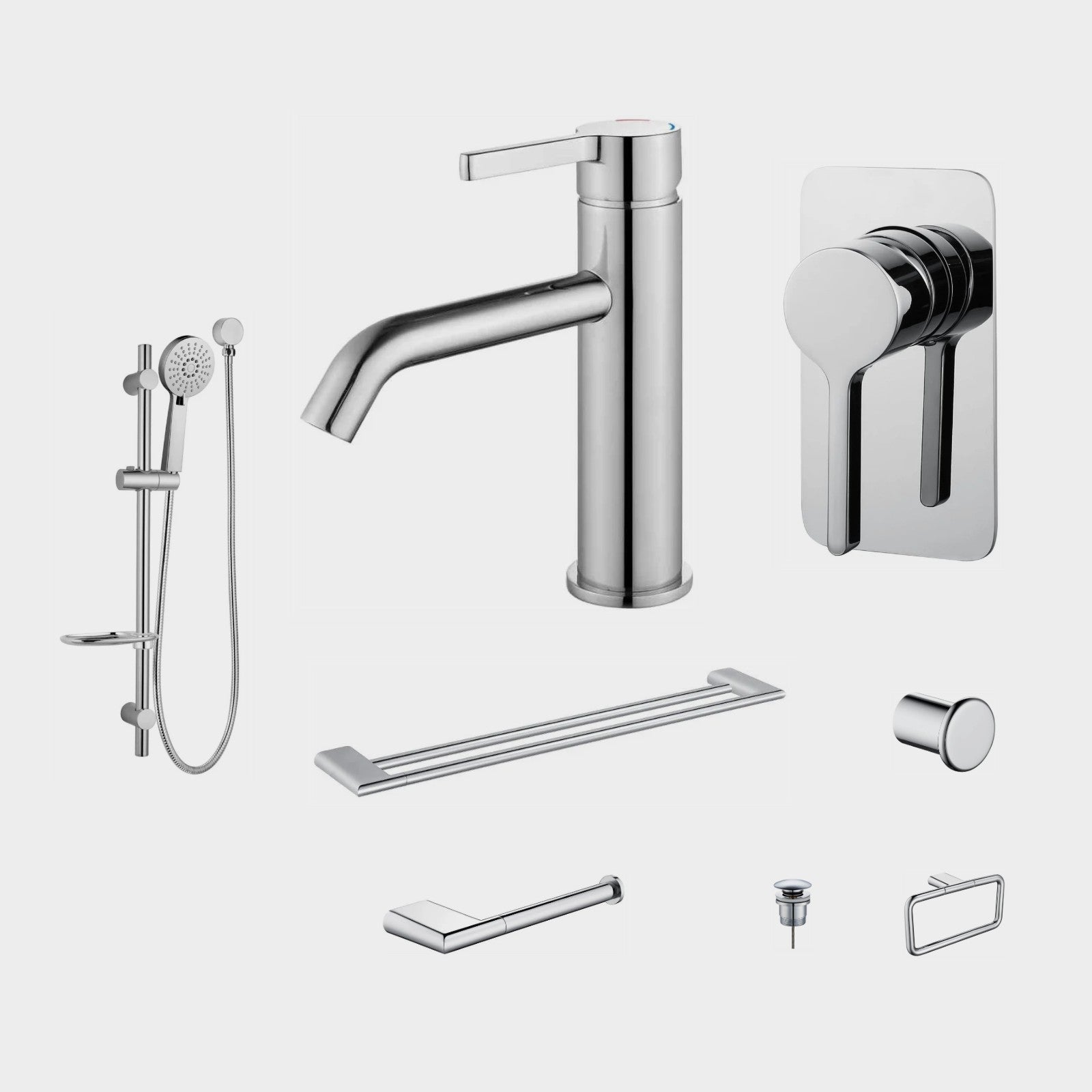 Zenmo KENZO 8-Piece Bathroom Package - Chrome: every piece in the package