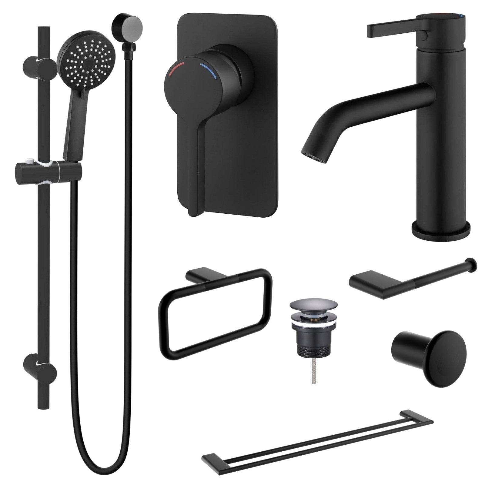 Zenmo KENZO 8-Piece Bathroom Package - Matte Black: every piece in the package
