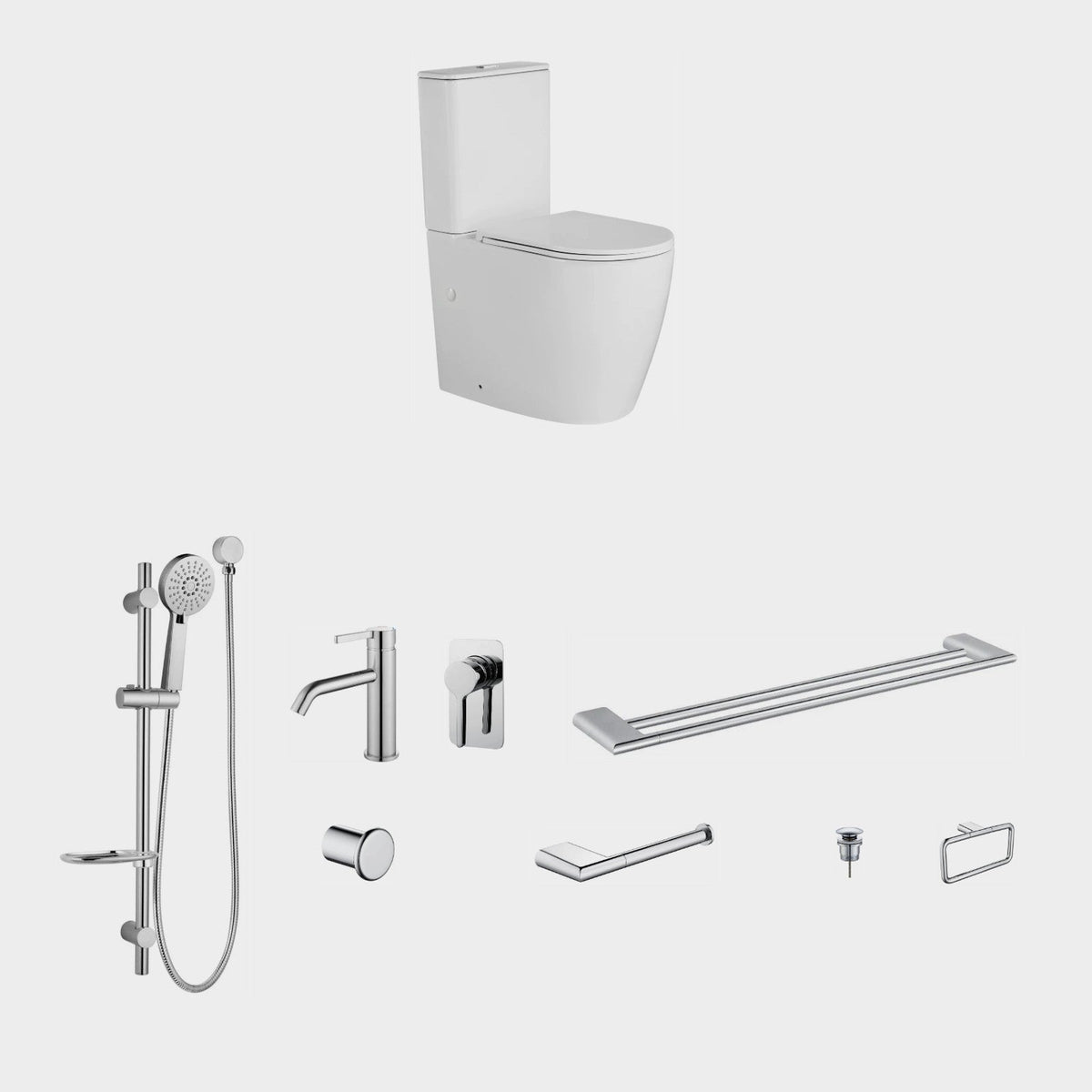 Zenmo KENZO 9-Piece Bathroom Package with Toilet - Chrome: every piece in the package