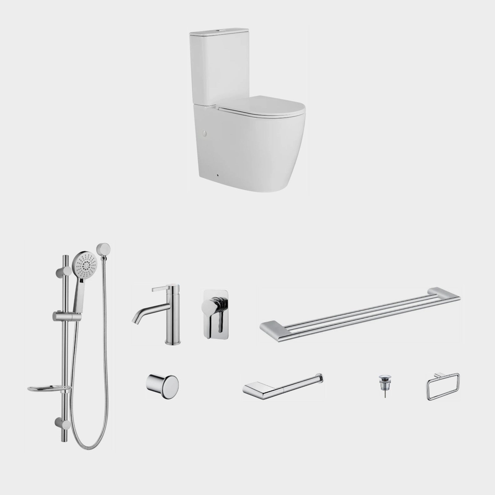 Zenmo KENZO 9-Piece Bathroom Package with Toilet - Chrome: every piece in the package