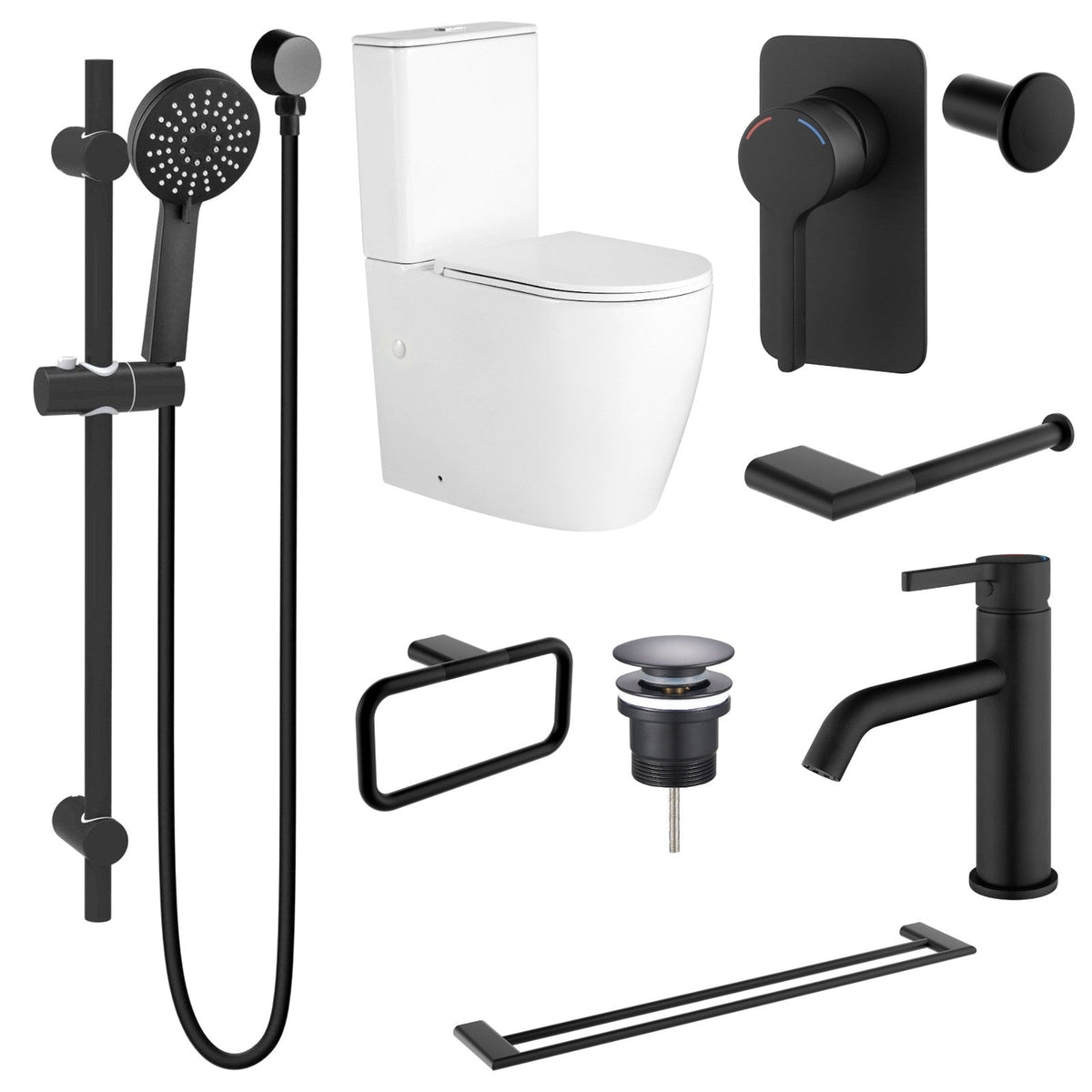 Zenmo KENZO 9-Piece Bathroom Package with Toilet - Matte Black: every piece in the package