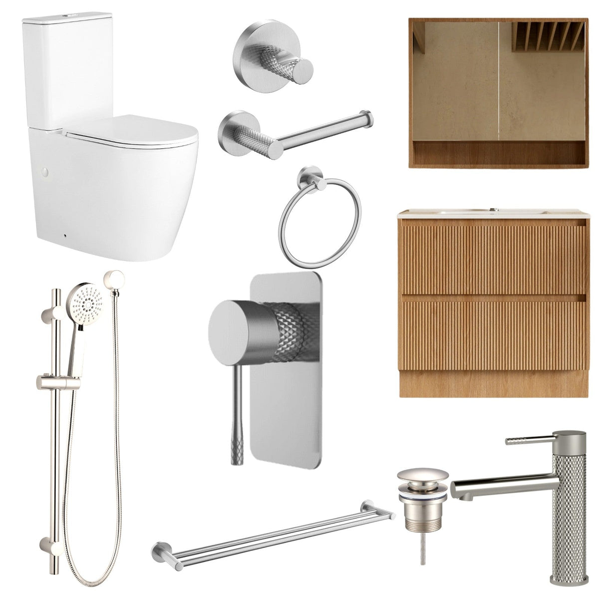Zenmo TIARA 11-Piece Complete Bathroom Package with Vanity - Brushed Nickel: every piece in the package