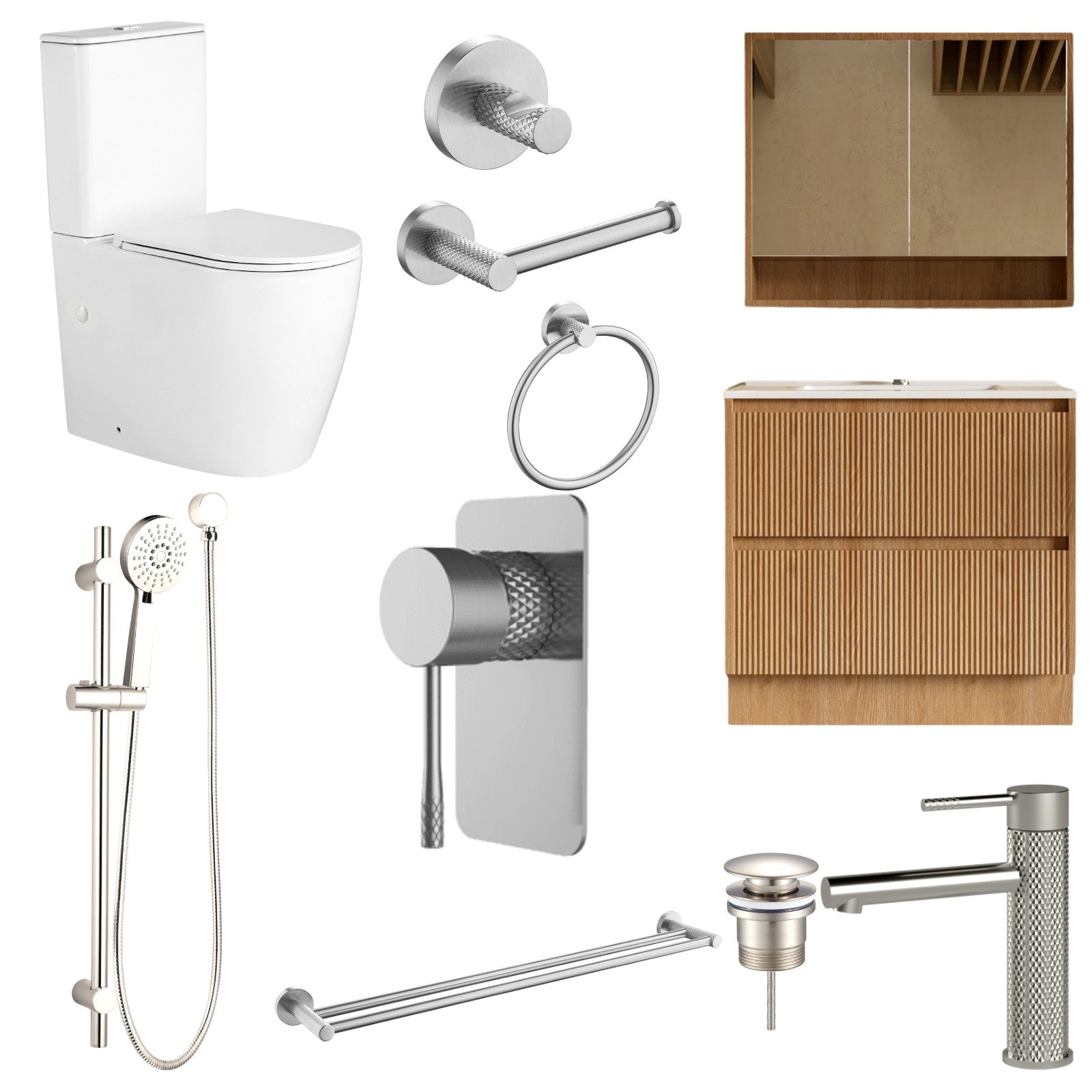 Zenmo TIARA 11-Piece Complete Bathroom Package with Vanity - Brushed Nickel: every piece in the package