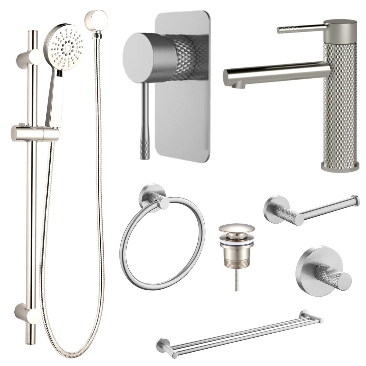 Zenmo TIARA 8-Piece Bathroom Package - Brushed Nickel: every piece in the package