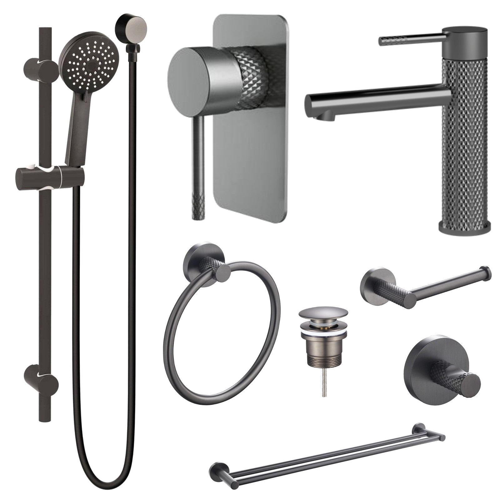 Zenmo TIARA 8-Piece Bathroom Package - Gun Metal: every piece in the package